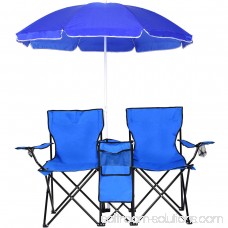 Costway Portable Folding Picnic Double Chair W/Umbrella Table Cooler Beach Camping Chair